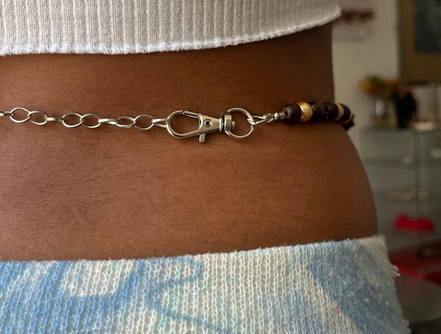 Handmade Bauchkette mit Holzperlen