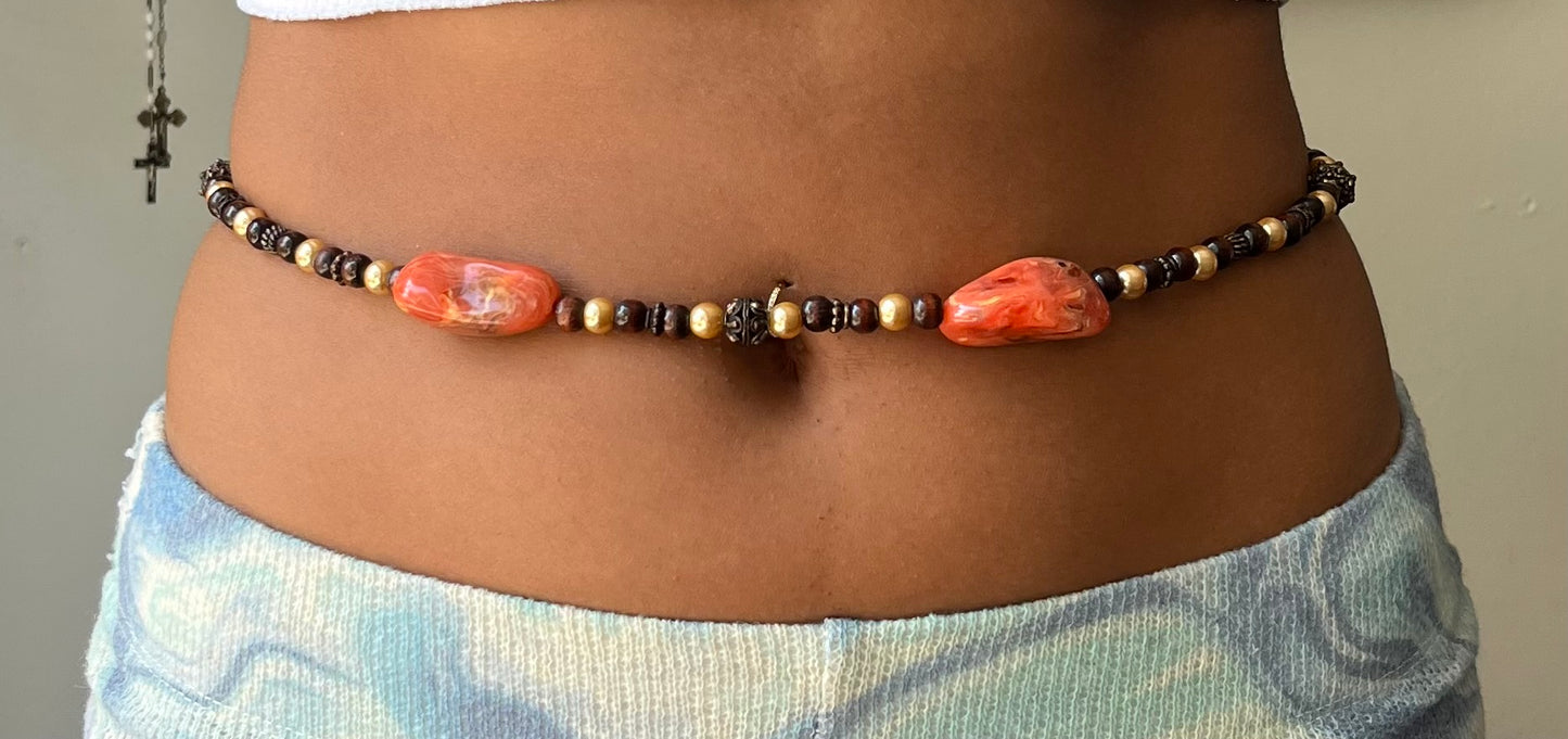 Handmade Bauchkette mit Holzperlen