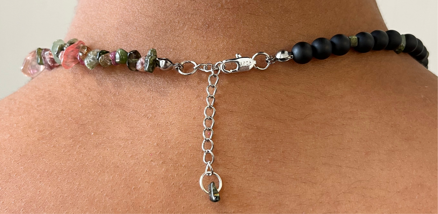 Unikat Handgemachte Halskette mit Onyx und Turmalin