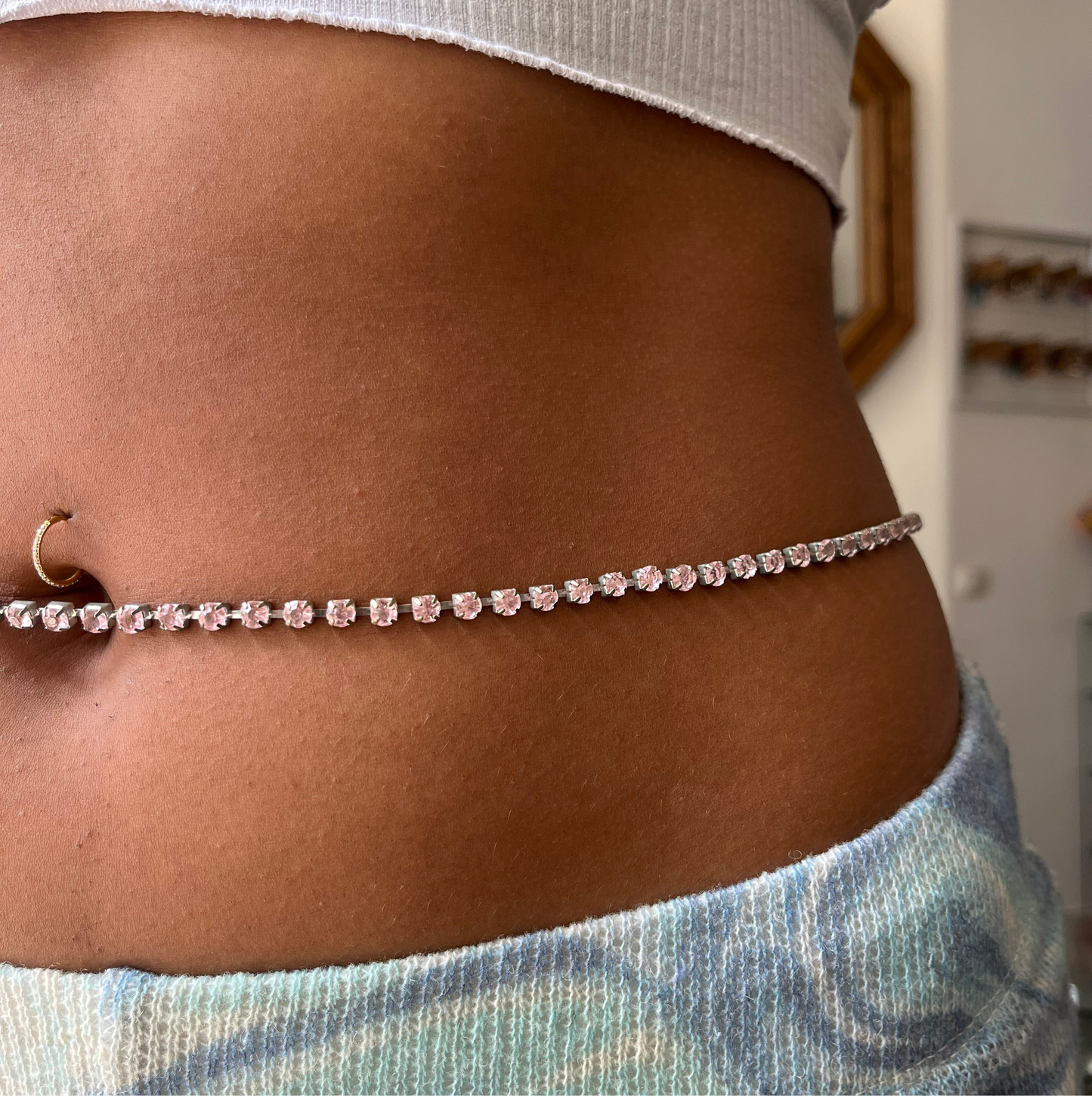 Vintage Strass Bauchkette „Baby Rosa“