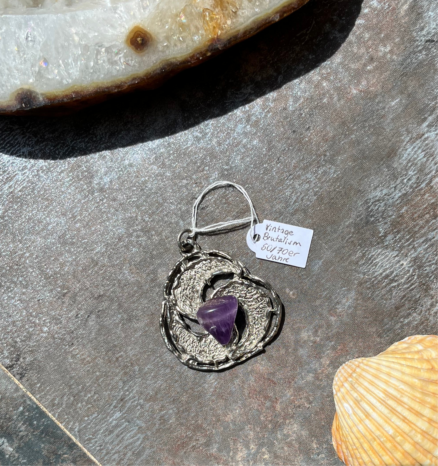 Vintage Brutalismus Ketten Anhänger mit Amethyst