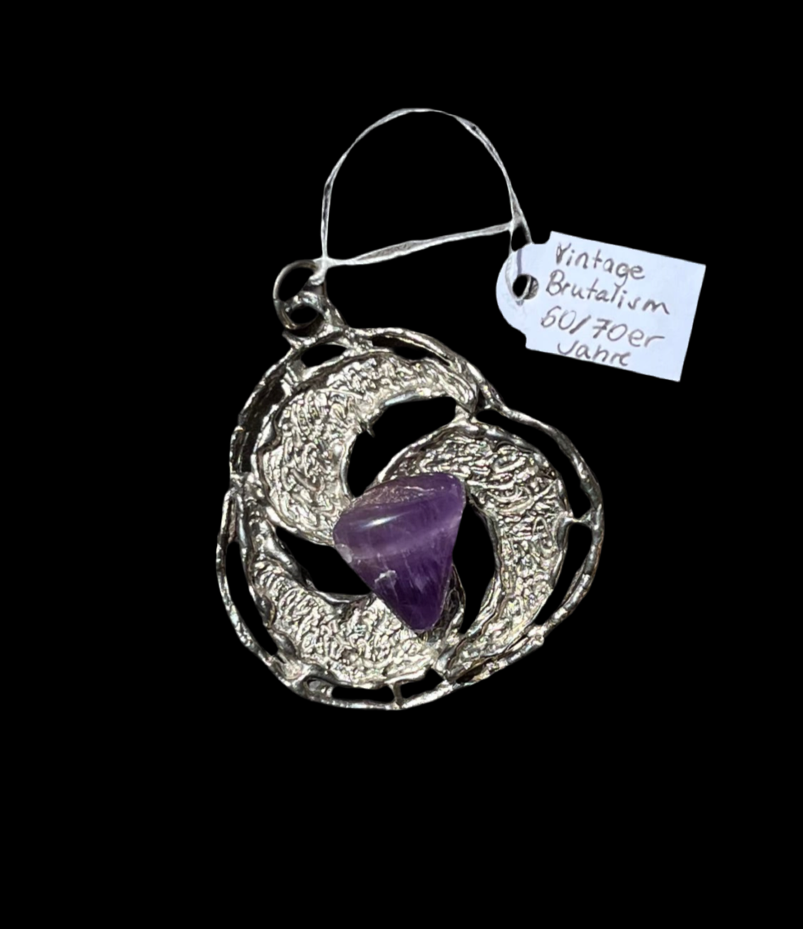 Vintage Brutalismus Ketten Anhänger mit Amethyst