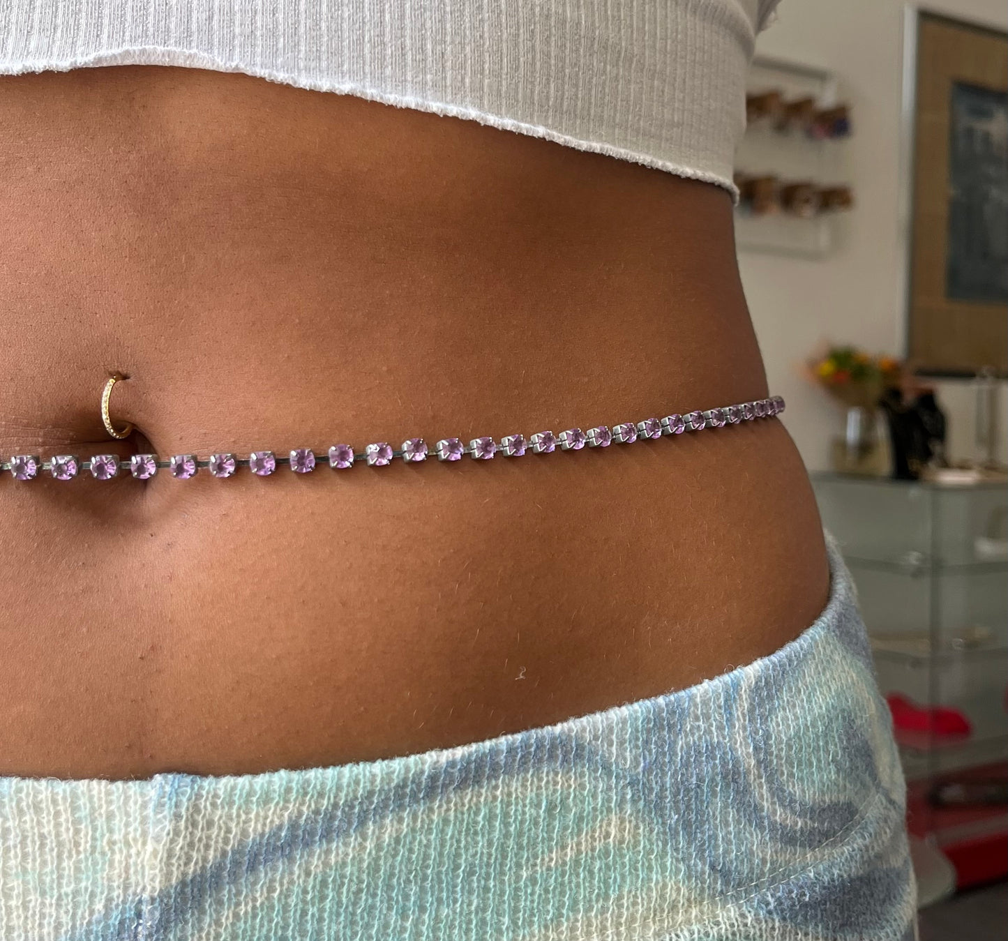 Vintage Strass Bauchkette „Purple“