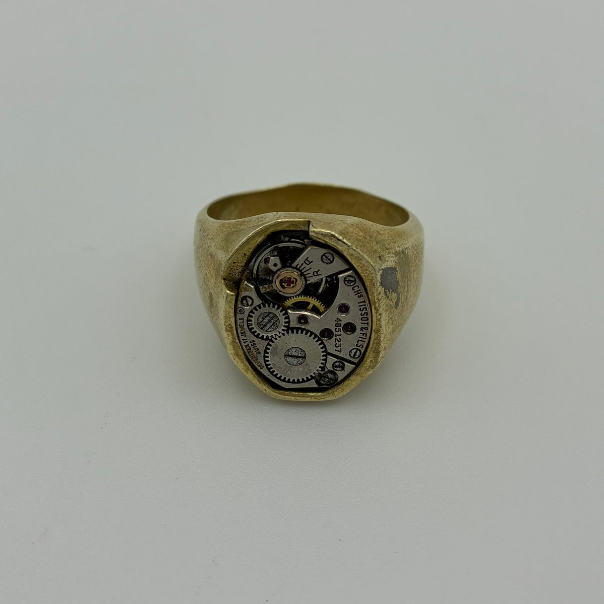 Vintage Steampunk Siegelring mit originalem Tissot Uhrwerk
