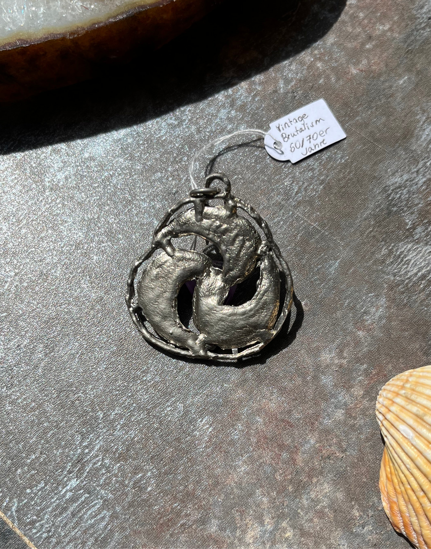 Vintage Brutalismus Ketten Anhänger mit Amethyst
