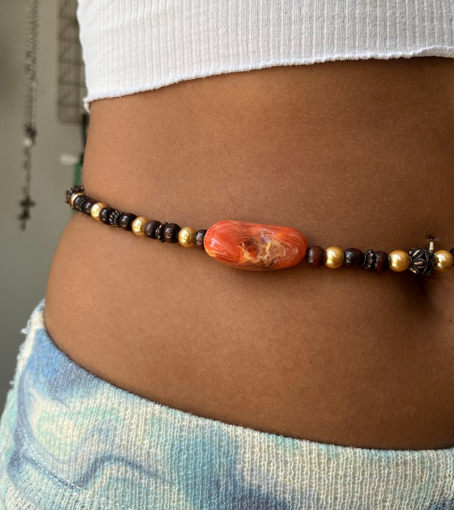 Handmade Bauchkette mit Holzperlen