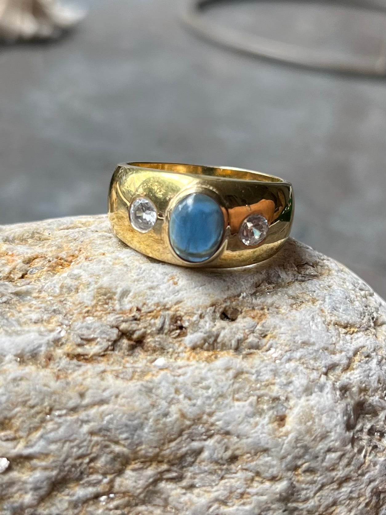 Vintage Ring 925 Silber, vergoldet mit Schmucksteinen
