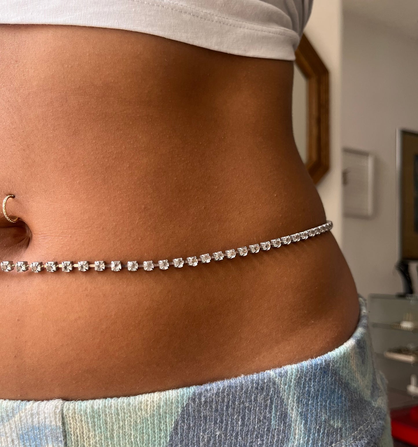 Vintage Strass Bauchkette „Clear“
