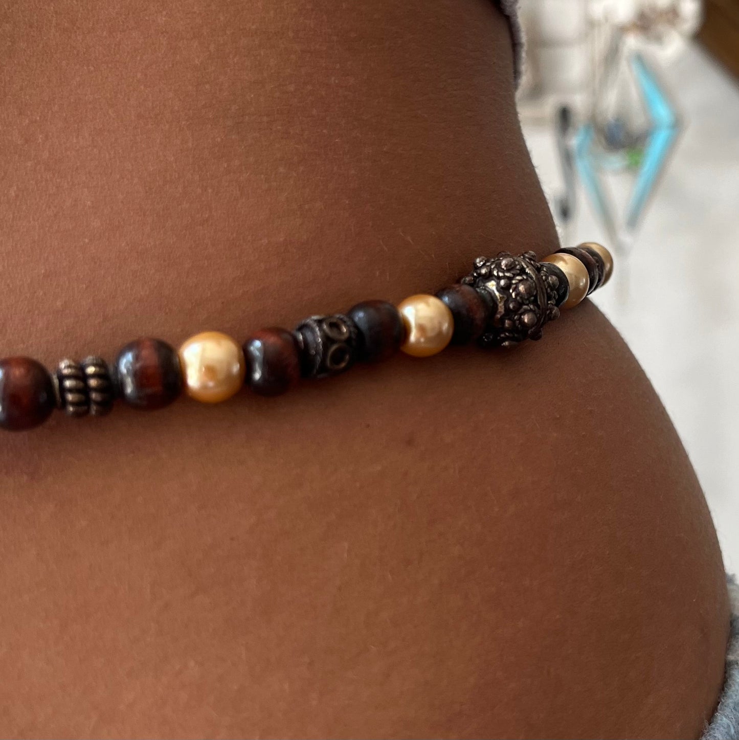 Handmade Bauchkette mit Holzperlen
