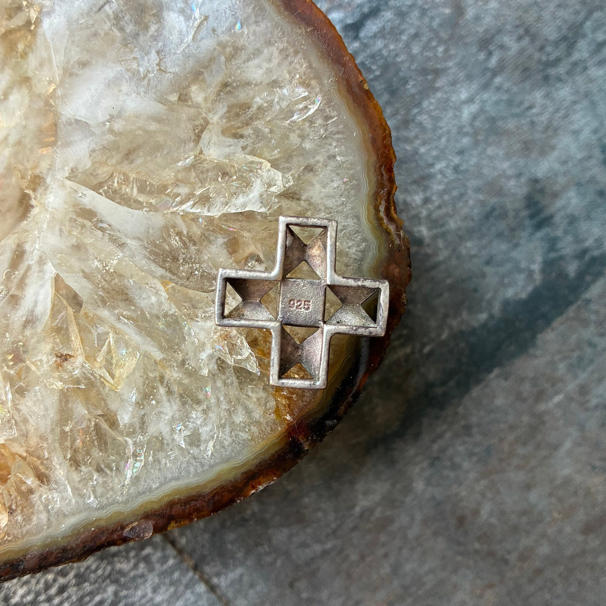Anhänger 925 Silber Kreuz mit blauen Stein