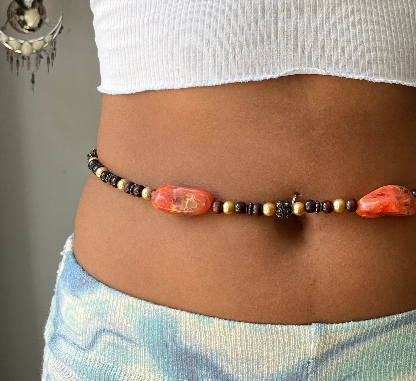 Handmade Bauchkette mit Holzperlen