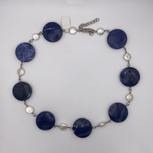 Auffällige Statement Kette aus 925 Silber mit Lapislazuli und Perlen