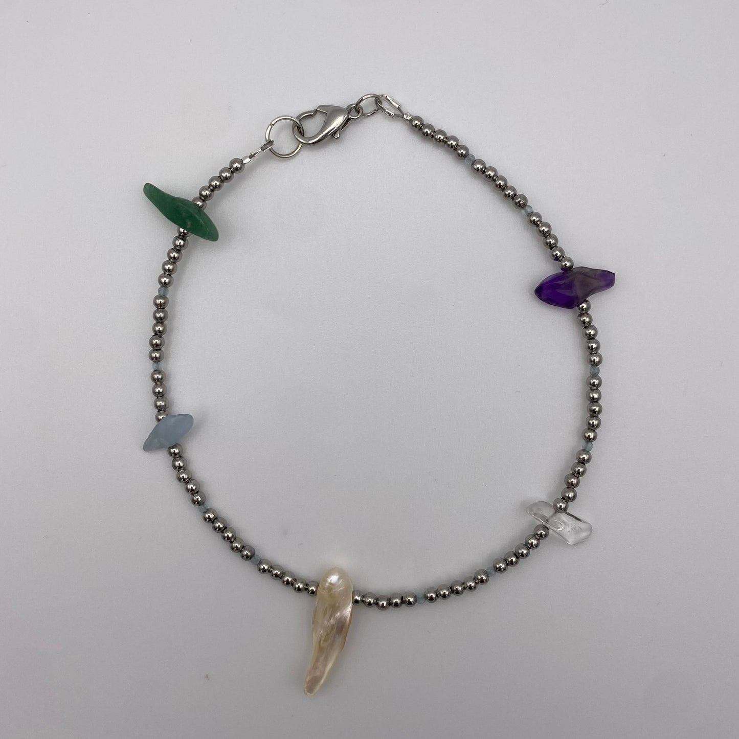 Fußkette mit Perle und Edelsteinen