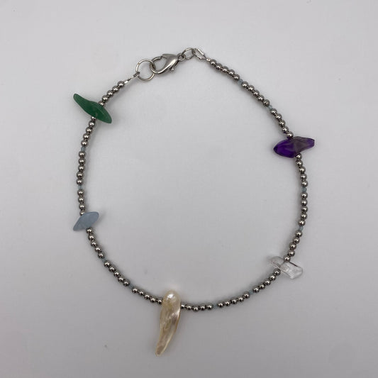 Fußkette mit Perle und Edelsteinen