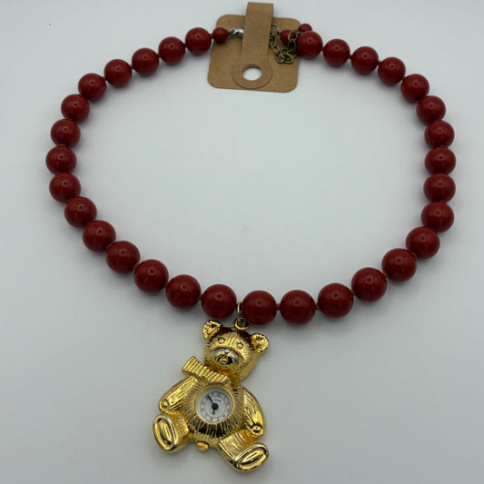Upcycling Vintage Kette mit Teddy-Uhr