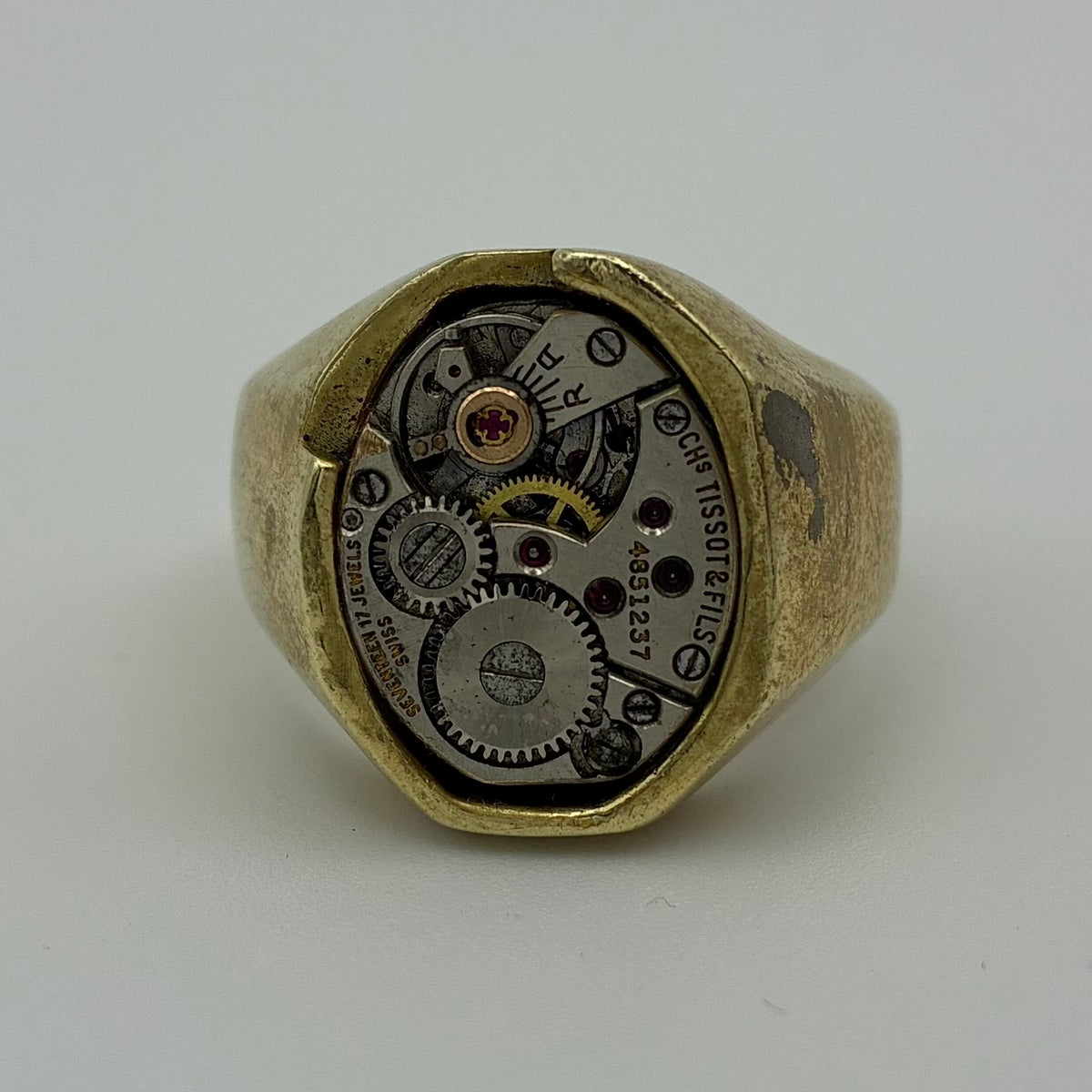 Vintage Steampunk Siegelring mit originalem Tissot Uhrwerk