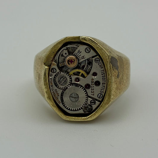 Vintage Steampunk Siegelring mit originalem Tissot Uhrwerk