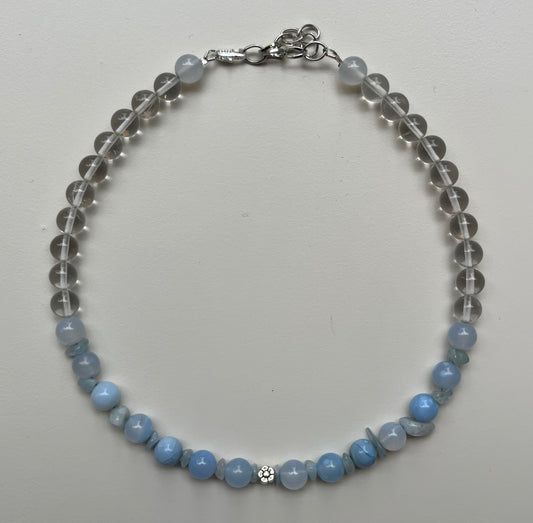 Unikat Handgemachte Halskette mit Glasperlen und Aquamarin