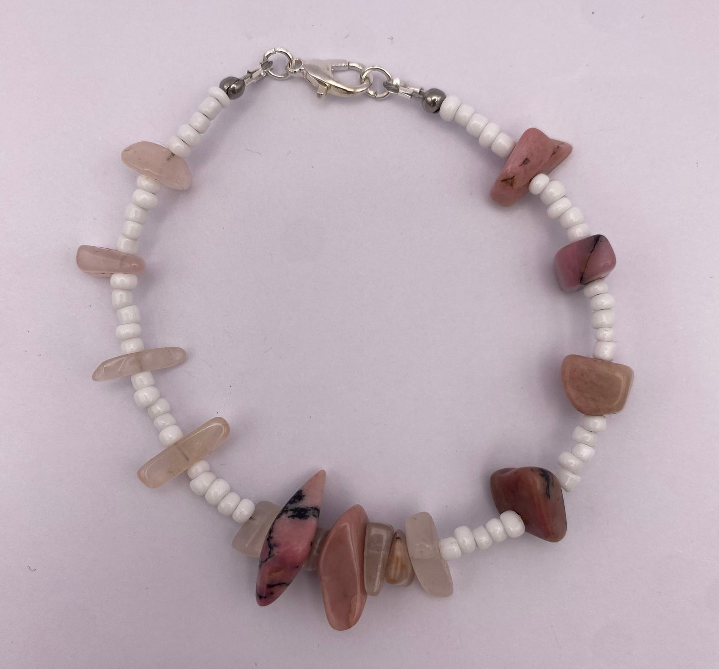 Handgemachtes Armband ‚Rosenquarz & Rhodonit‘