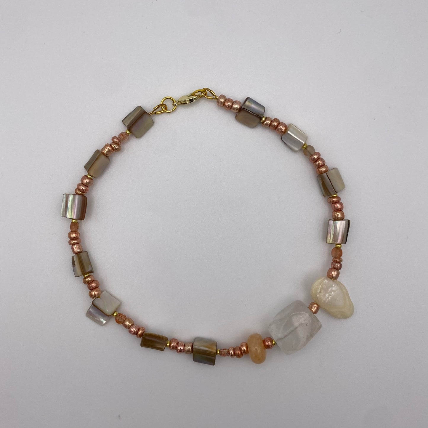 Fußkette mit Bergkristall und Perlen