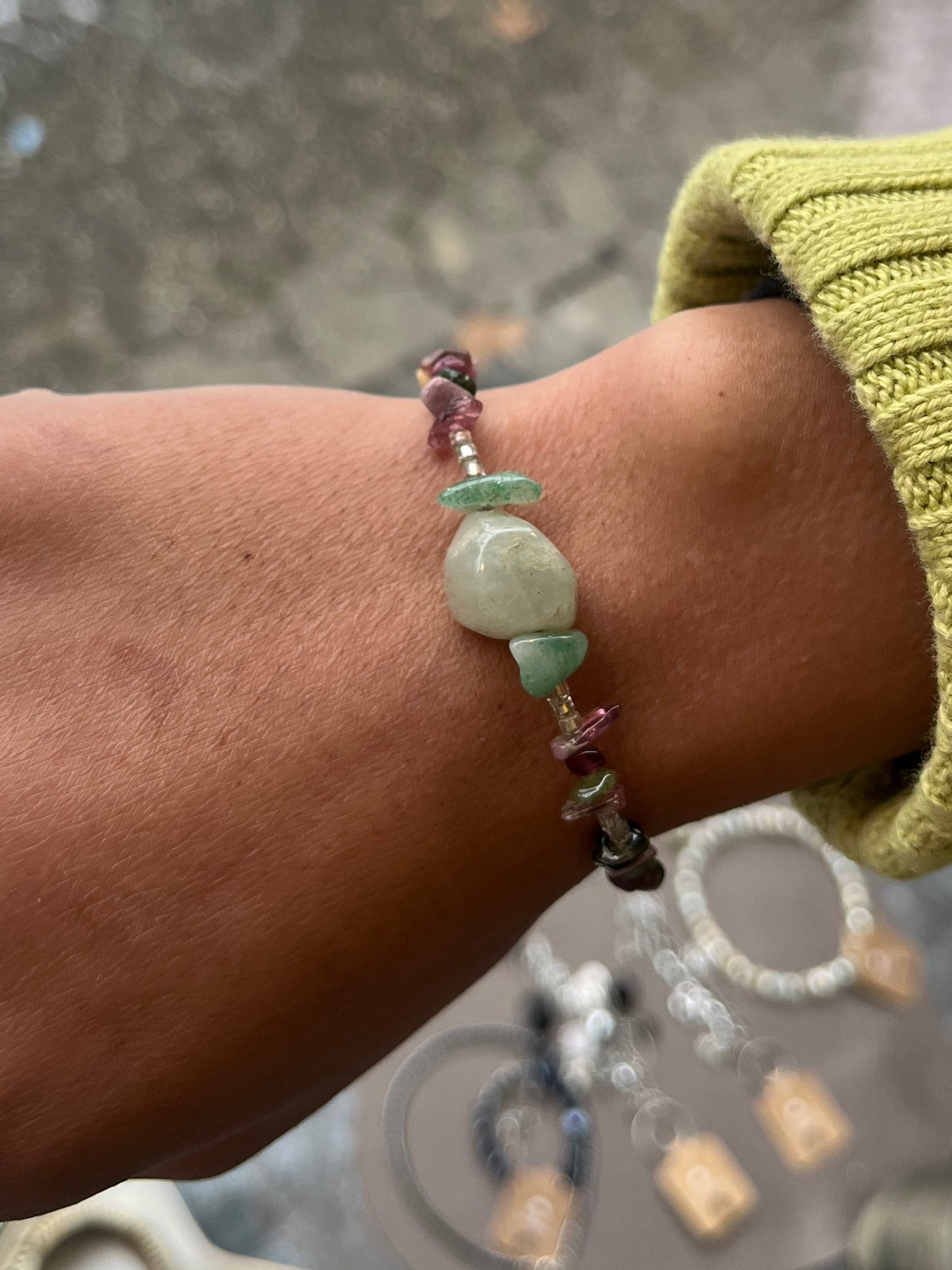 Handgemachtes Armband mit Aventurin und Fluorit-Mix