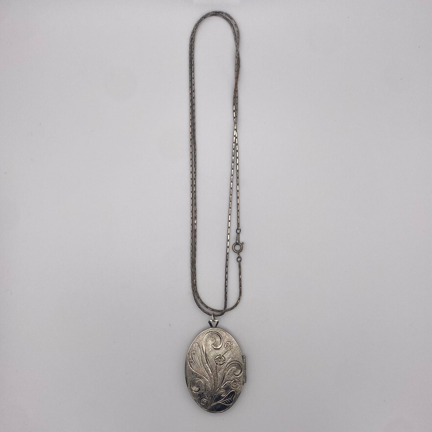 Lange silberne Halskette mit Medaillon