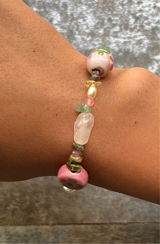 Unikat Handgemachtes Armband mit Halbedelsteinen und Vintage Perlen