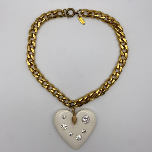 Extravagante Vintage Jutta Reissig Statement Kette mit großem Herz-Charm